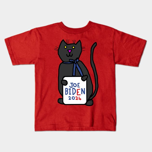 Cute Cat with Joe Biden 2024 Sign Kids T-Shirt by ellenhenryart